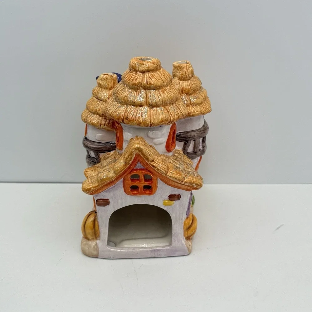 Halloween House Vintage Fall Tea Light Luminary Ceramic Scarecrow Spider Autumn